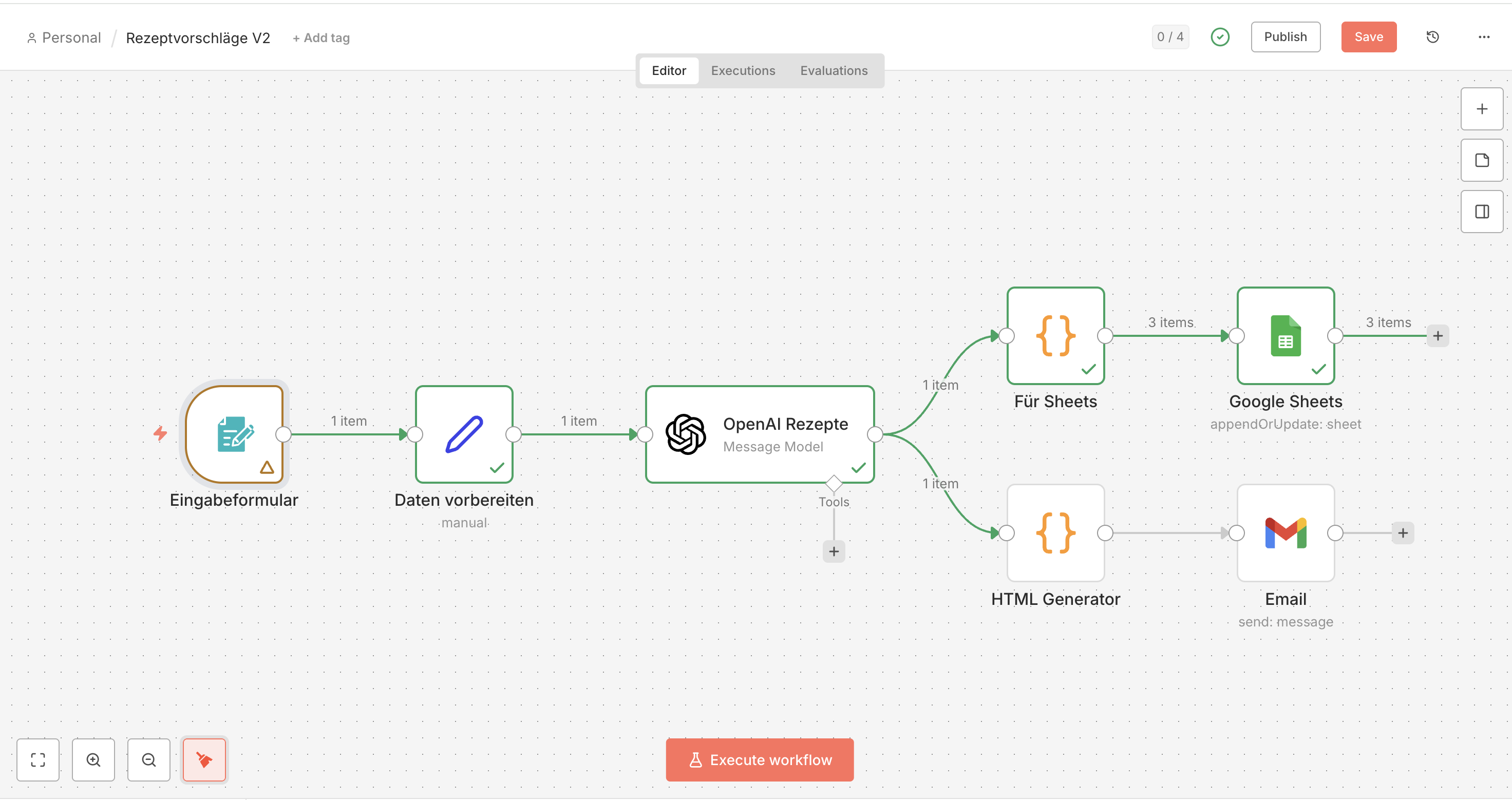 n8n Formular für Rezeptgenerator mit Dropdown für Supermarkt, Zubereitungsart und Textfeld für Zutaten